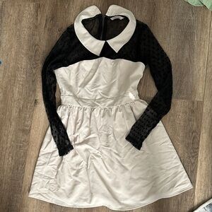 Black and Cream Long Sleeve Dress